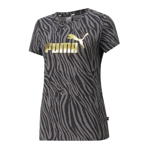 Damen Kurzarm-T-Shirt Puma Essentials Tiger AOP Grau Schwarz