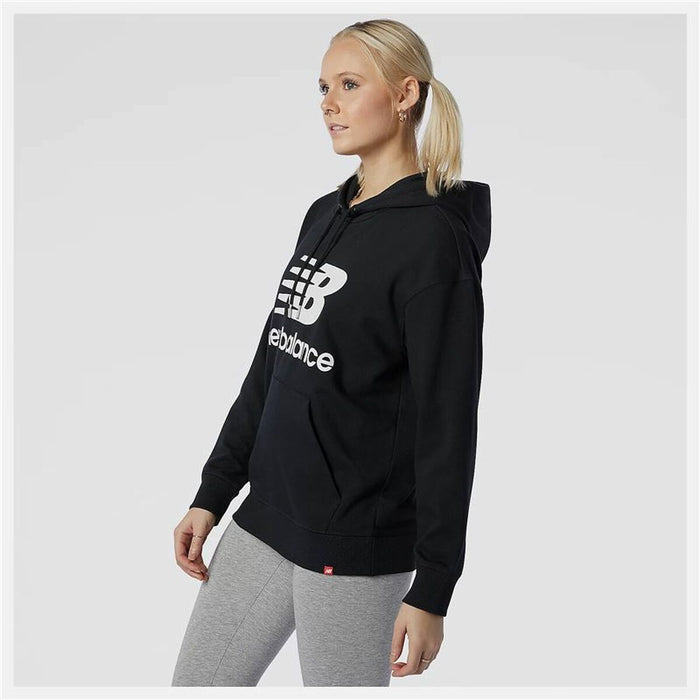Damen Sweater mit Kapuze New Balance Essentials Stacked Logo Schwarz