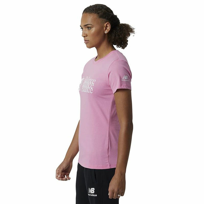 Damen Kurzarm-T-Shirt New Balance Essentials Celebrate Rosa