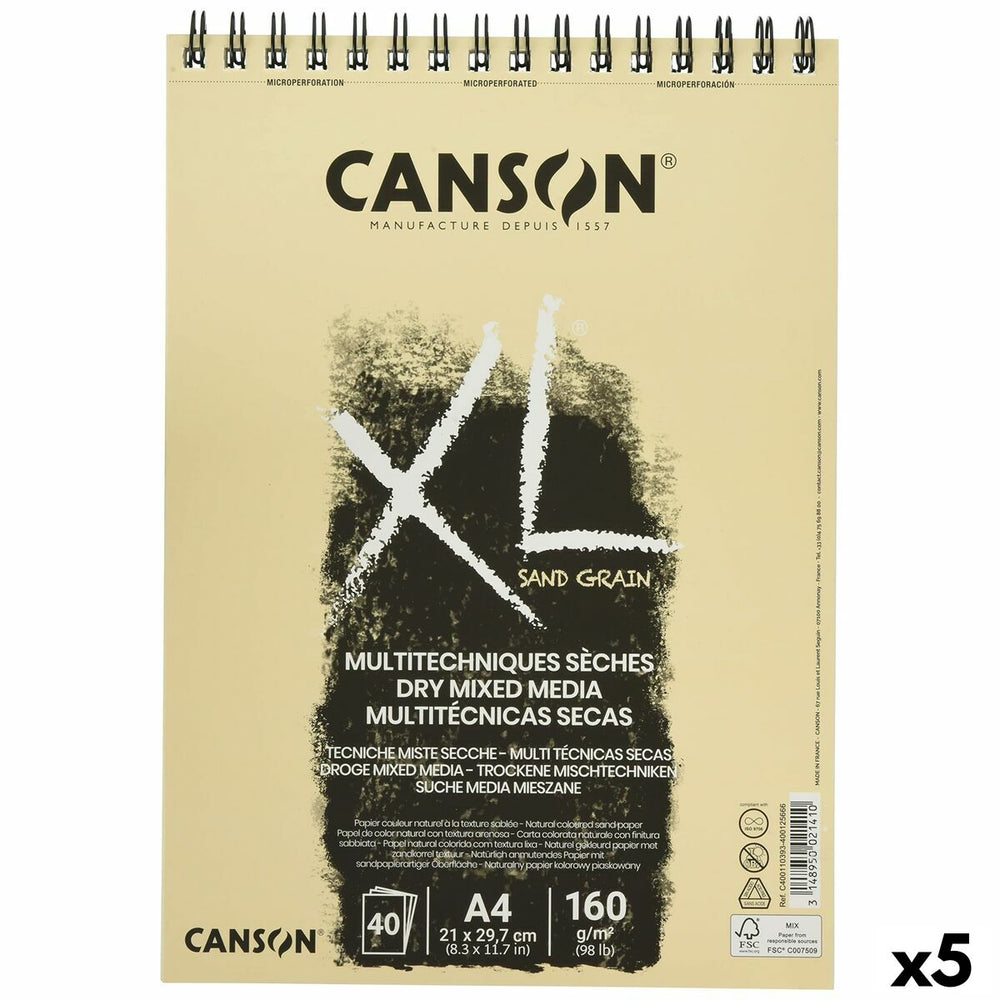 Zeichenblock Canson XL Sand natürlich A4 40 Blatt 160 g/m2 5 Stück