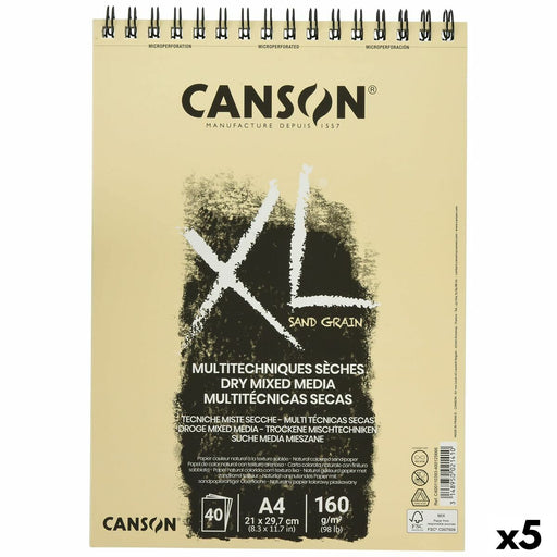 Zeichenblock Canson XL Sand natürlich A4 40 Blatt 160 g/m2 5 Stück