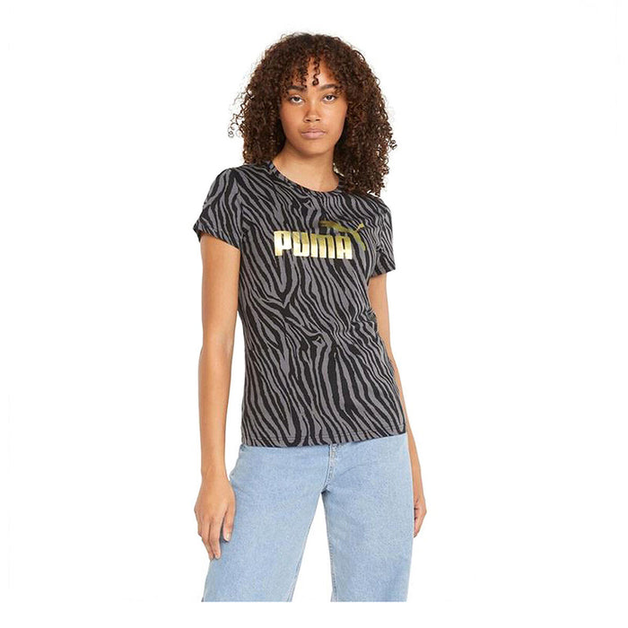 Damen Kurzarm-T-Shirt Puma Essentials Tiger AOP Grau Schwarz
