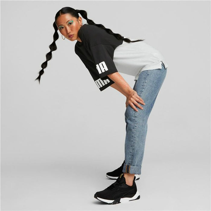 Damen Kurzarm-T-Shirt Puma Power Colorblock Weiß Schwarz