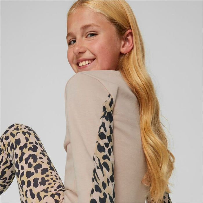 Sweatshirt ohne Kapuze für Mädchen Puma Alpha Crew Neck Beige Leopard Rosa