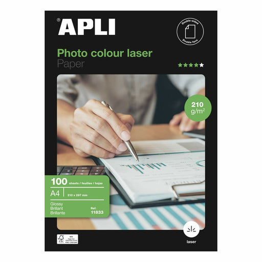 Glänzendes Photopapier Apli Laser A4 100 Blatt Beidseitig