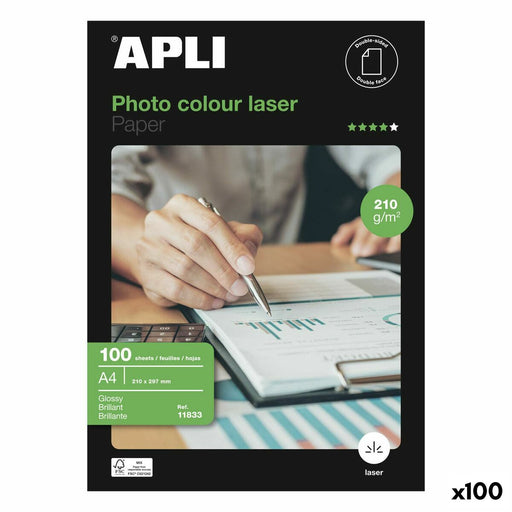 Glänzendes Photopapier Apli Laser A4 100 Blatt Beidseitig