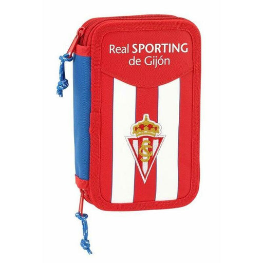 Doppel-Federtasche Real Sporting de Gijón Weiß Rot 12.5 x 19.5 x 4 cm (28 Stücke)
