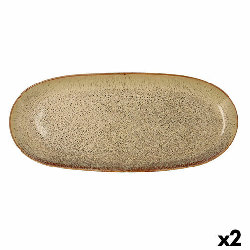 Teller Bidasoa Ikonic aus Keramik Braun (36 x 16 cm) (Pack 2x)