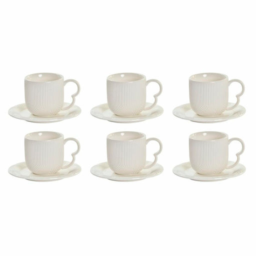 Set aus 6 Teetassen mit Teller DKD Home Decor Weiß natürlich Porzellan 90 ml 26 x 12 x 25 cm