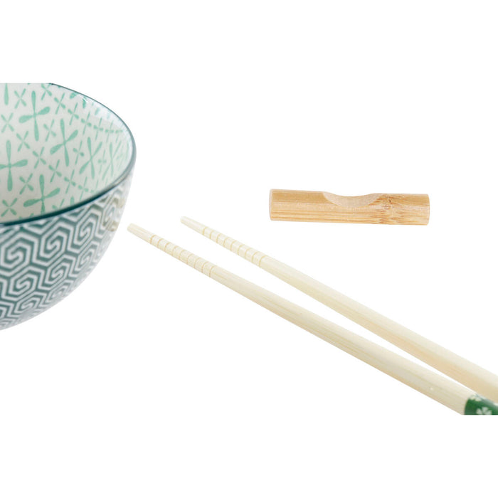 Sushi-Set DKD Home Decor Bambus Steingut Weiß grün Orientalisch 30 x 21 x 7 cm (6 Stücke)