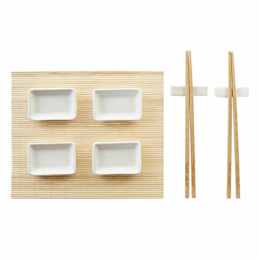 Sushi-Set DKD Home Decor Metall Bambus Weiß natürlich Orientalisch 30 x 40 cm 28 x 22 x 2,5 cm (9 Stücke)