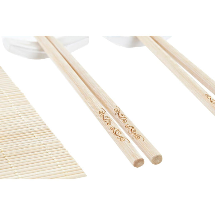 Sushi-Set DKD Home Decor Metall Bambus Weiß natürlich Orientalisch 30 x 40 cm 28 x 22 x 2,5 cm (9 Stücke)