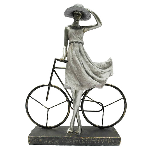 Deko-Figur DKD Home Decor Damen Silberfarben Fahrrad Metall Harz (27,5 x 9,5 x 34,5 cm)