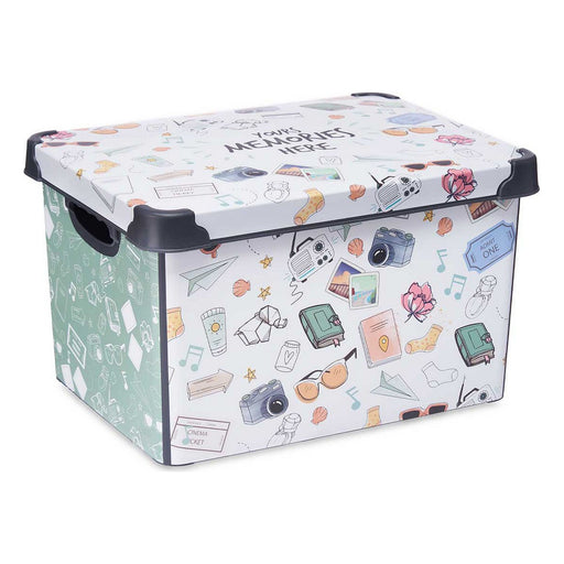 Aufbewahrungsbox mit Deckel Memories 29 x 23,5 x 39 cm Weiß grün Kunststoff