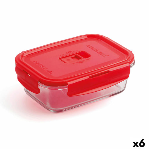 Lunchbox hermetisch Luminarc Pure Box 19 x 13 cm Rot 1,22 L Glas (6 Stück)