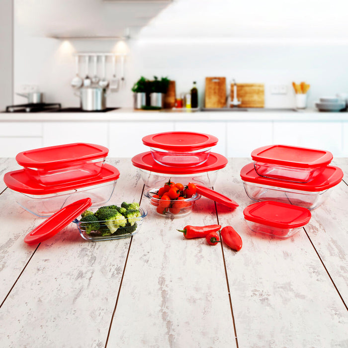 Runde Lunchbox mit Deckel Ô Cuisine Cook & Store 21 x 21 x 7 cm Rot 1,1 L Silikon Glas (5 Stück)