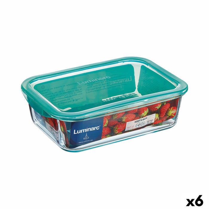 Rechteckige Lunchbox mit Deckel Luminarc Keep'n Lagon 16 x 11,3 x 6 cm türkis 820 ml Glas (6 Stück)