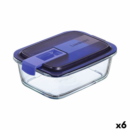 Lunchbox hermetisch Luminarc Easy Box Blau Glas (6 Stück) (820 ml)