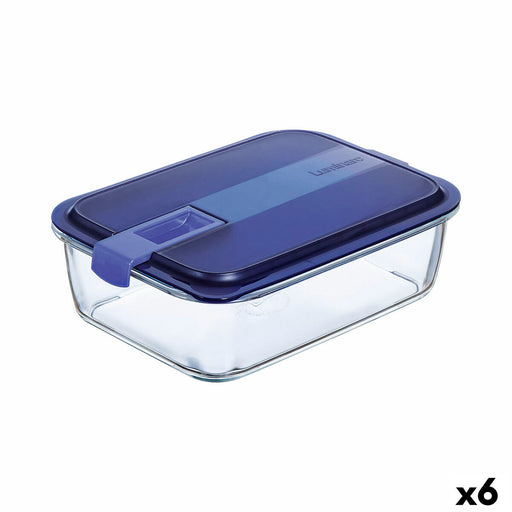 Lunchbox hermetisch Luminarc Easy Box Blau Glas (6 Stück) (1,97 l)