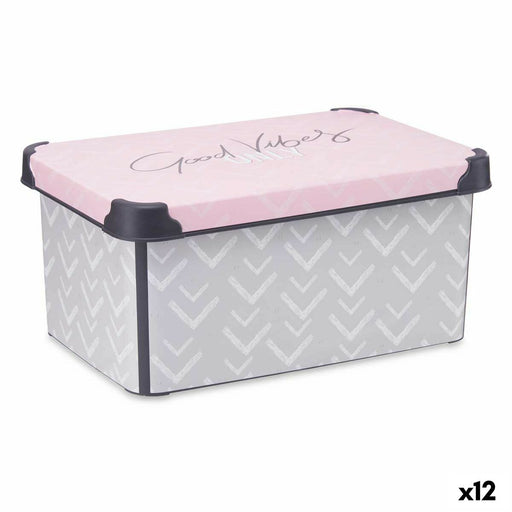 Aufbewahrungsbox mit Deckel Vibes Grau Rosa Kunststoff 10 L (22,7 x 16,5 x 34,5 cm) (12 Stück)