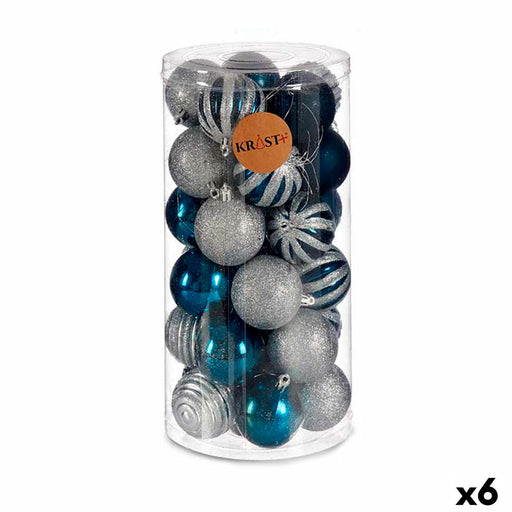 Weihnachtskugeln-Set Blau Silberfarben Kunststoff Ø 6 cm (6 Stück)