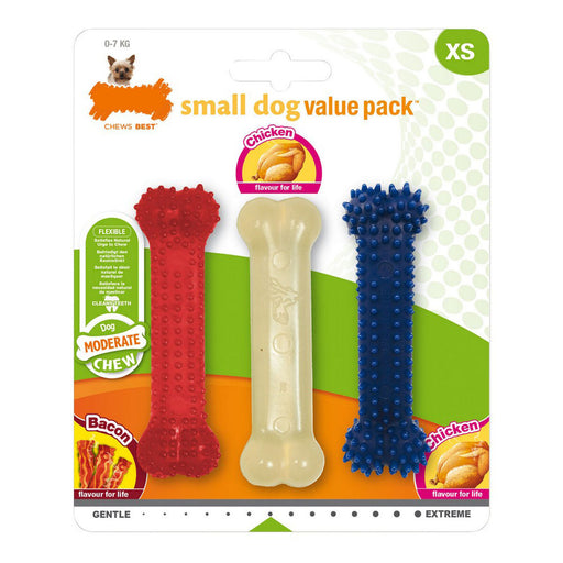 Beißring für Hunde Nylabone Value Pack Bacon S Huhn Thermoplastischer Kunststoff (3 pcs)