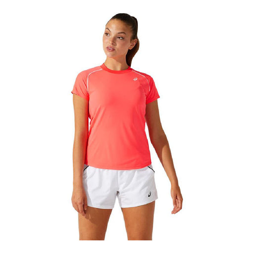 Damen Kurzarm-T-Shirt Asics Court Piping Orange Koralle