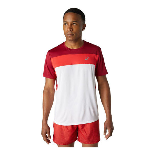 Herren Kurzarm-T-Shirt Asics Race Weiß Rot