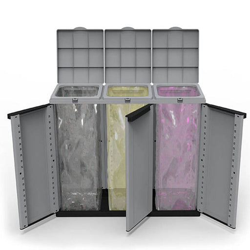 Recycling Papierkorb Ecoline Schwarz/Grau 3 Türen (102 x 39 x 88,7 cm)