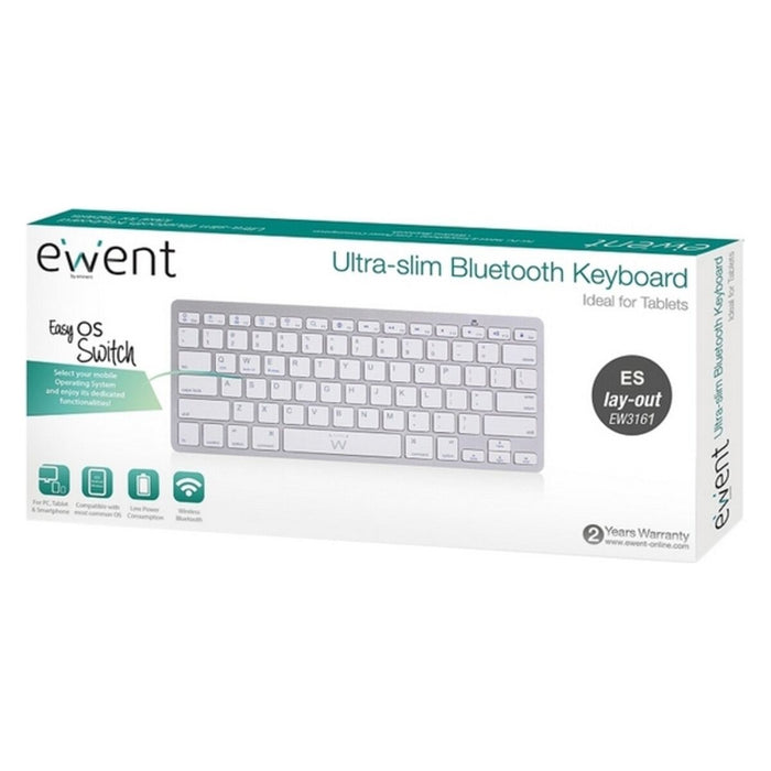 Bluetooth-Tastatur Ewent EW3161 Weiß Silberfarben QWERTY