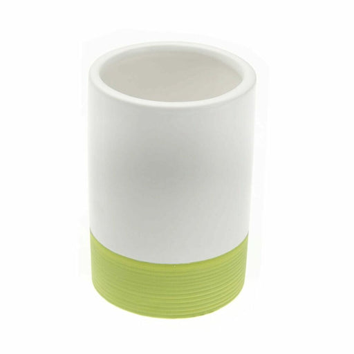 Zahnbürstenhalter Versa Weiß/Grün aus Keramik (7 x 10,3 x 7 cm)