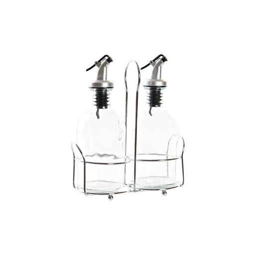 Ölfläschchen DKD Home Decor Essigflasche Durchsichtig Metall Kristall (2 Stück) (2 pcs)