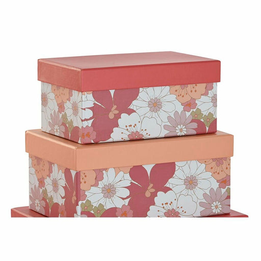 Satz stapelbarer Organizerboxen DKD Home Decor Pink Weiß Pfirsich Pappe (43,5 x 33,5 x 15,5 cm)
