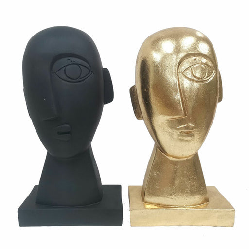 Deko-Figur DKD Home Decor Gesicht Schwarz Gold 14,5 x 10,5 x 27,5 cm (2 Stück)