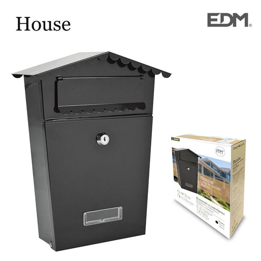 Briefkasten EDM House 21 x 6 x 30 cm Schwarz Stahl