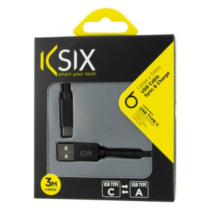 USB-C-Kabel auf USB KSIX 3 m Schwarz