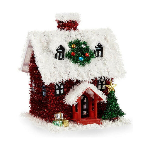 Deko-Figur Weihnachten Lametta Haus 19 x 24,5 x 19 cm Rot Weiß grün Kunststoff Polypropylen