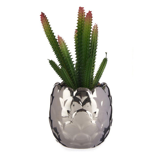 Dekorationspflanze Silberfarben Kaktus aus Keramik Kunststoff (8 x 20 x 8 cm)