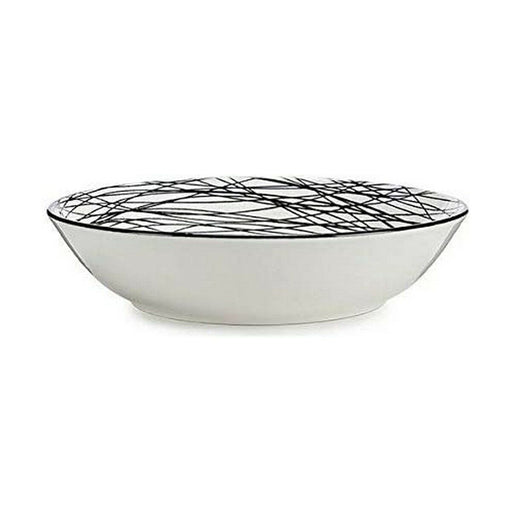 Suppenteller Streifen Porzellan Schwarz Weiß 20 x 4,7 x 20 cm