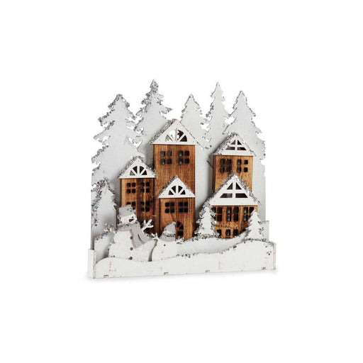 Deko-Figur Weiß Braun Holz Dorf 44 x 44,7 x 6 cm Weihnachten