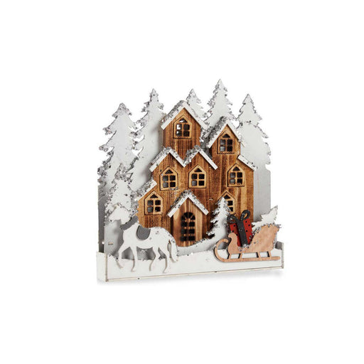 Deko-Figur Weiß Braun Holz Dorf 44 x 44,5 x 6 cm Weihnachten