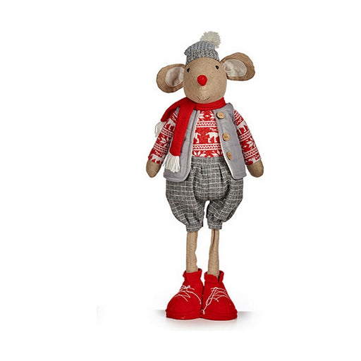 Deko-Figur Mouse Weihnachten 71 cm Rot Grau Weiß Creme