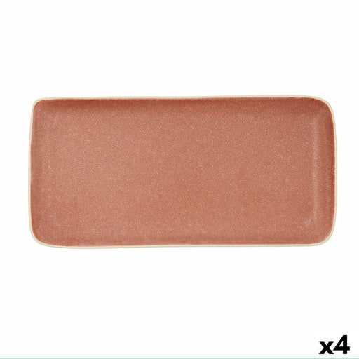 Tablett für Snacks Bidasoa Gio Braun aus Keramik rechteckig 28 x 14 cm (4 Stück)