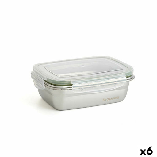 Lunchbox hermetisch Bidasoa Theo 17 x 13 x 6 cm 550 ml Silberfarben Metall (6 Stück)