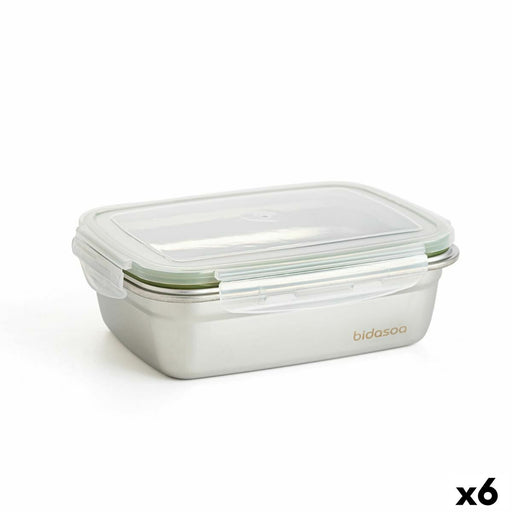 Lunchbox hermetisch Bidasoa Theo 19,5 x 14,5 x 8 cm 850 ml Silberfarben Metall (6 Stück)