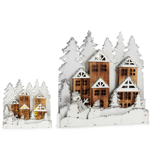 Deko-Figur Dorf Weihnachten Weiß Braun Holz 44 x 44,7 x 6 cm