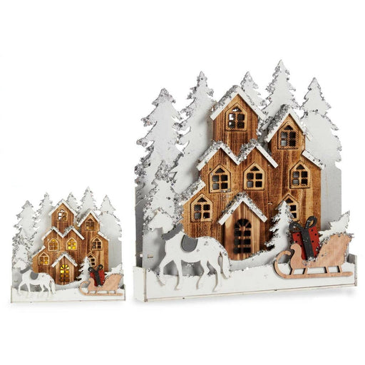 Deko-Figur Weiß Braun Holz Dorf 44 x 44,5 x 6 cm Weihnachten