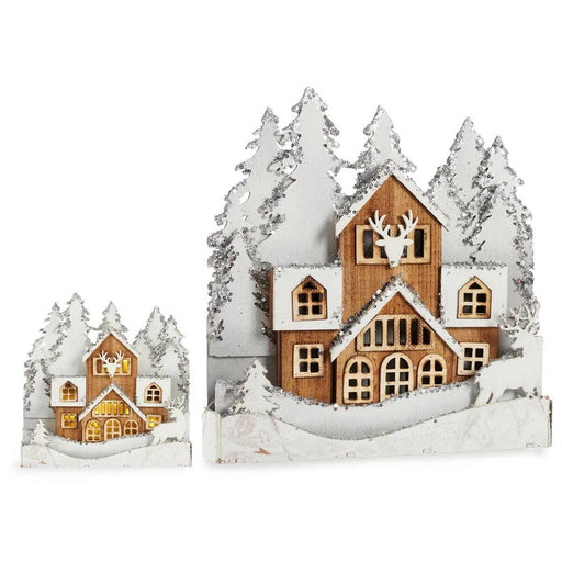 Deko-Figur Dorf Weihnachten Weiß Braun Holz 44 x 43 x 6 cm