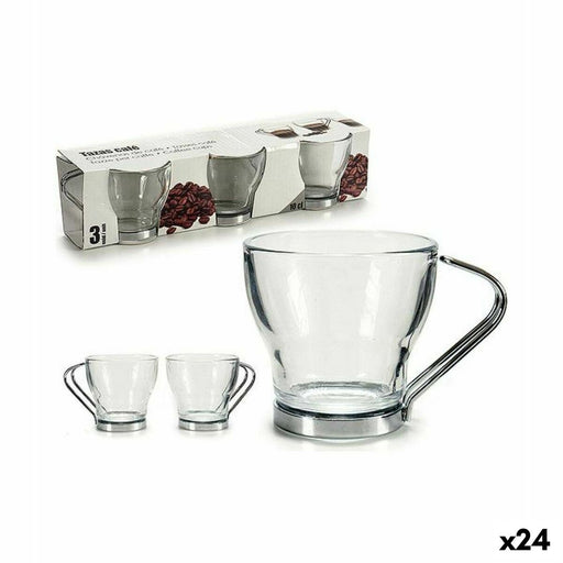 Satz von Kaffeetassen Silberfarben Metall Durchsichtig Glas 24 Stück