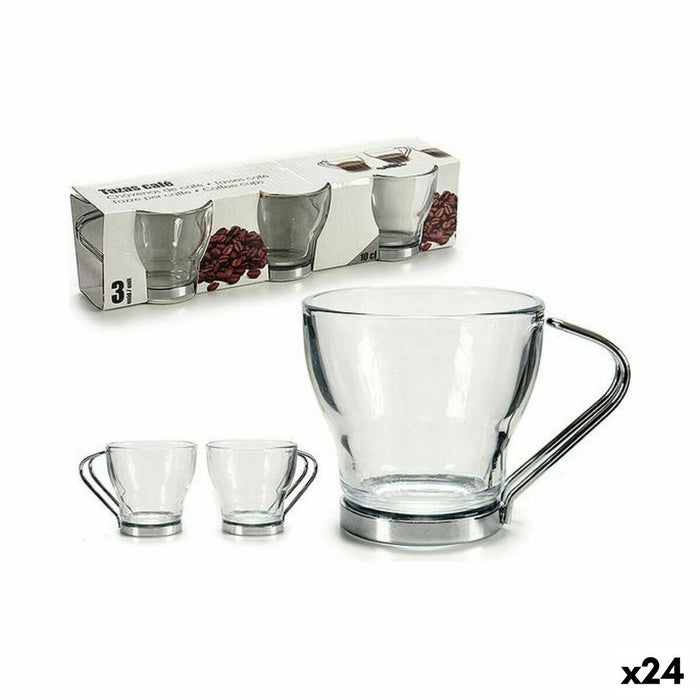 Satz von Kaffeetassen Silberfarben Metall Durchsichtig Glas 24 Stück